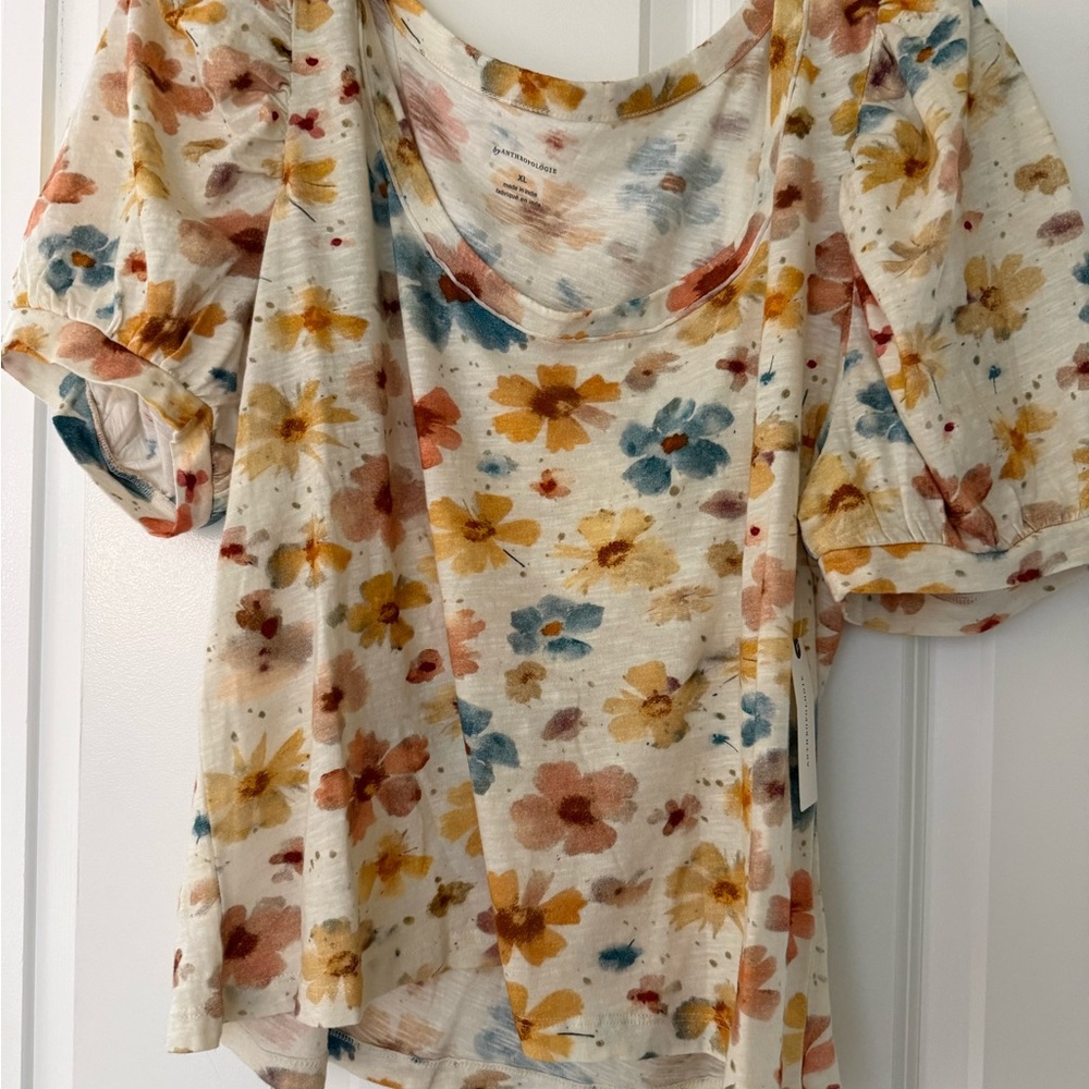 Anthropologie Multicolor Floral Puff Sleeve Shirt